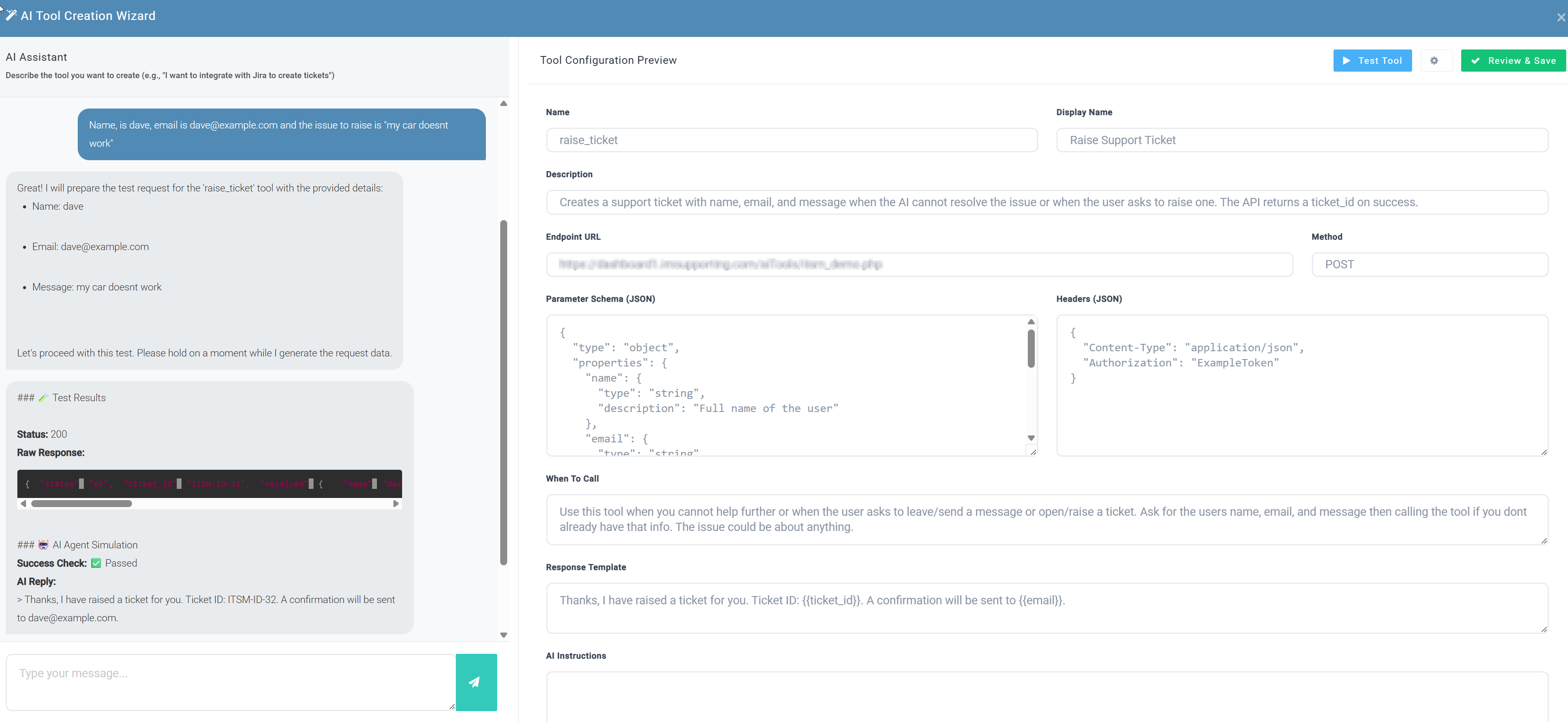 AI Tool Creation Wizard Interface